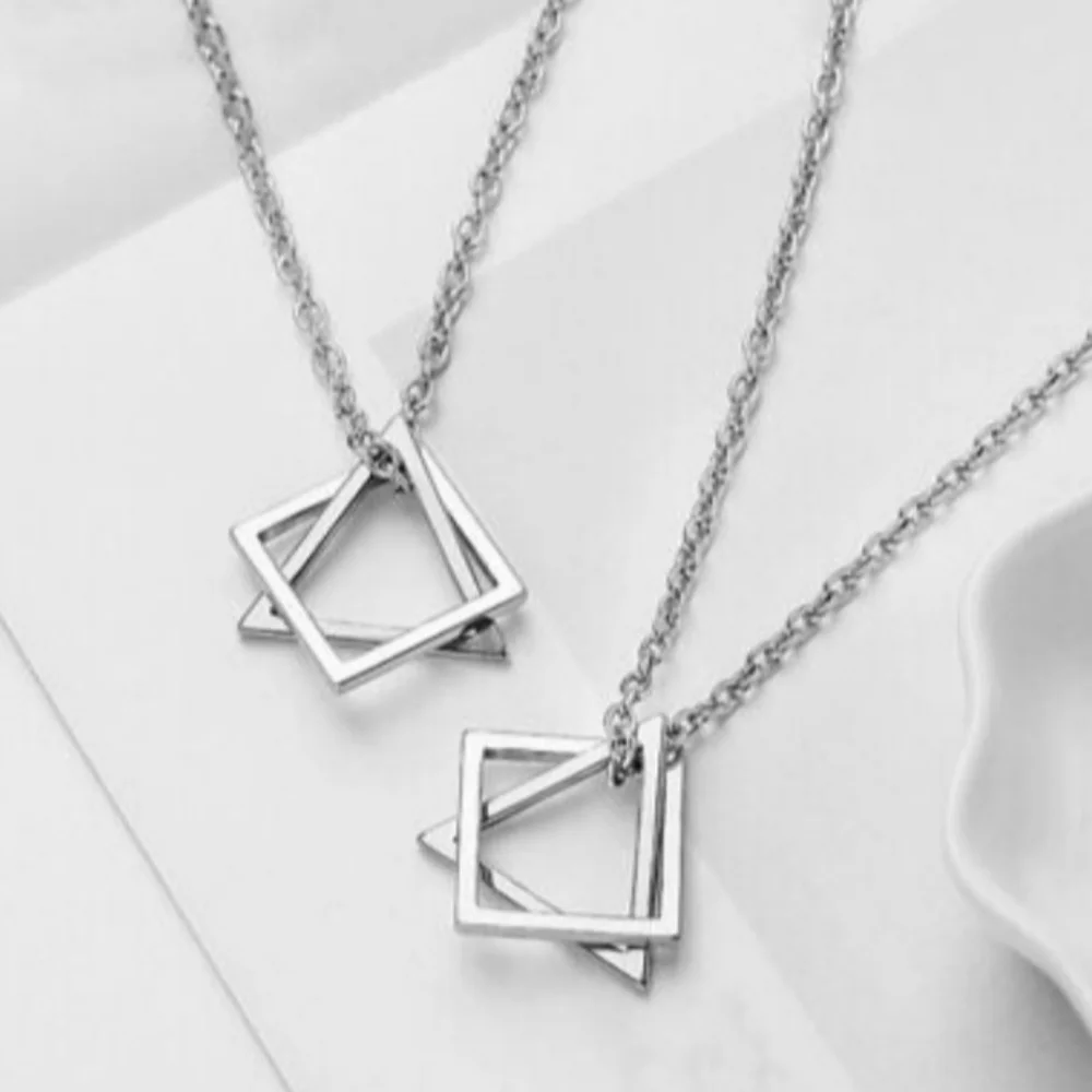 Geometric Hollow Triangular Chain Pendant Necklace Men/Women - Picture 7 of 16